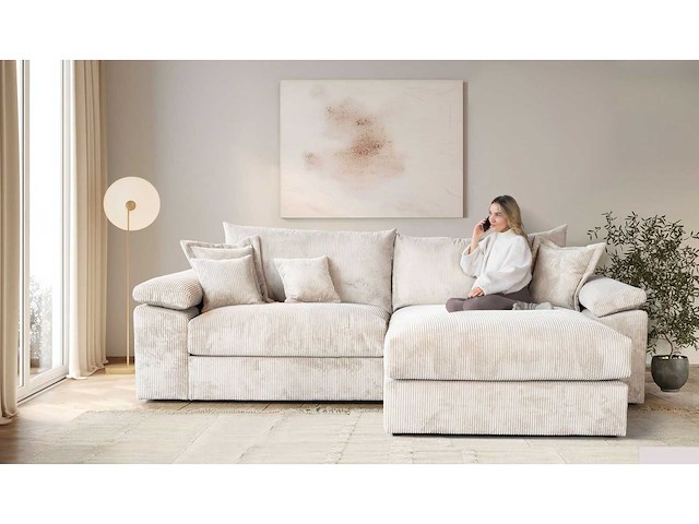 Omkeerbare hoekbank soft&cosy xxl - beige stof met koord - afbeelding 2 van  13