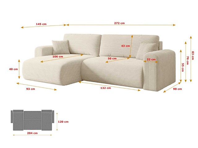 Omkeerbare/omkeerbare hoekbank - beige touwstof - afbeelding 10 van  11