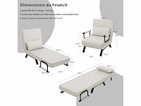 Omschakelbaar 1-zits fauteuilbed, bank, 184 x 60 cm, beige - afbeelding 3 van  8