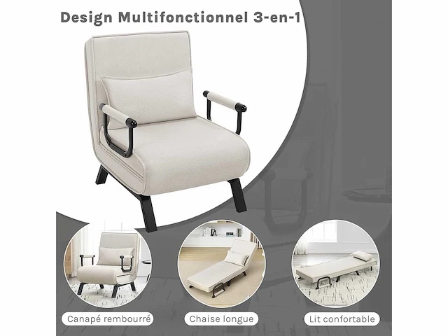 Omschakelbaar 1-zits fauteuilbed, bank, 184 x 60 cm, beige - afbeelding 4 van  8