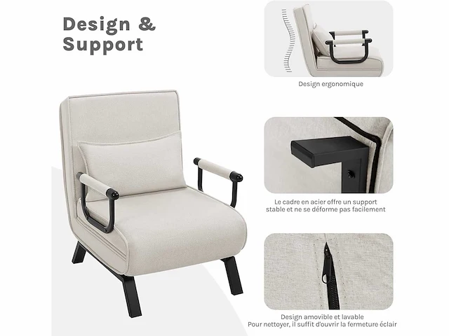 Omschakelbaar 1-zits fauteuilbed, bank, 184 x 60 cm, beige - afbeelding 7 van  8
