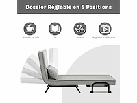 Omschakelbaar 1-zitter fauteuilbed, slaapbank, 184 x 60 cm, lichtgrijs - afbeelding 5 van  9