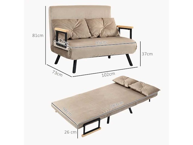 Omzetbare fauteuil, extra bed, houten armleuningen - afbeelding 4 van  4