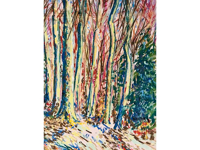 Onbekende meester (mongram jv) - boszicht - pastel - topwerk - afbeelding 2 van  16