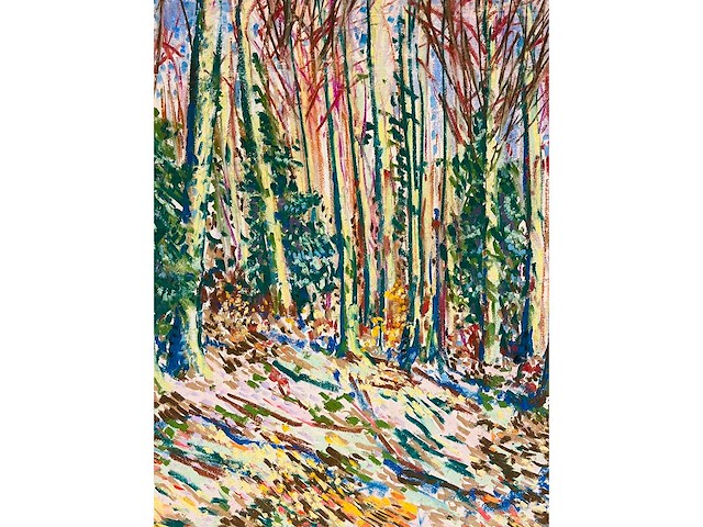 Onbekende meester (mongram jv) - boszicht - pastel - topwerk - afbeelding 3 van  16