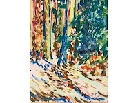 Onbekende meester (mongram jv) - boszicht - pastel - topwerk - afbeelding 8 van  16