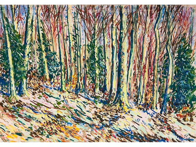 Onbekende meester (mongram jv) - boszicht - pastel - topwerk - afbeelding 9 van  16