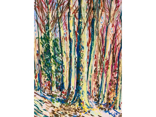 Onbekende meester (mongram jv) - boszicht - pastel - topwerk - afbeelding 11 van  16