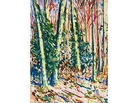 Onbekende meester (mongram jv) - boszicht - pastel - topwerk - afbeelding 12 van  16