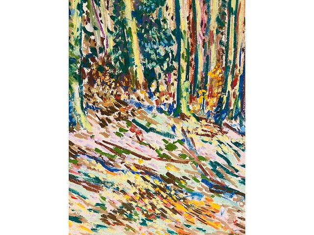 Onbekende meester (mongram jv) - boszicht - pastel - topwerk - afbeelding 14 van  16