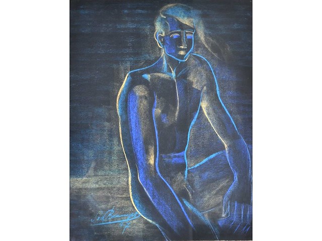 Onleesbaar signatuur - mannelijk naakt - pastel - afbeelding 1 van  7