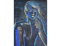 Onleesbaar signatuur - mannelijk naakt - pastel - afbeelding 4 van  7