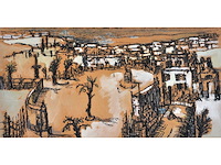 Onleesbaar signatuur - stadszicht - gemengde techniek - afbeelding 1 van  8