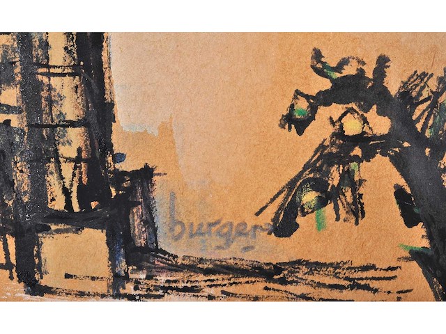 Onleesbaar signatuur - stadszicht - gemengde techniek - afbeelding 2 van  8