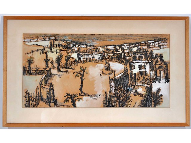 Onleesbaar signatuur - stadszicht - gemengde techniek - afbeelding 3 van  8