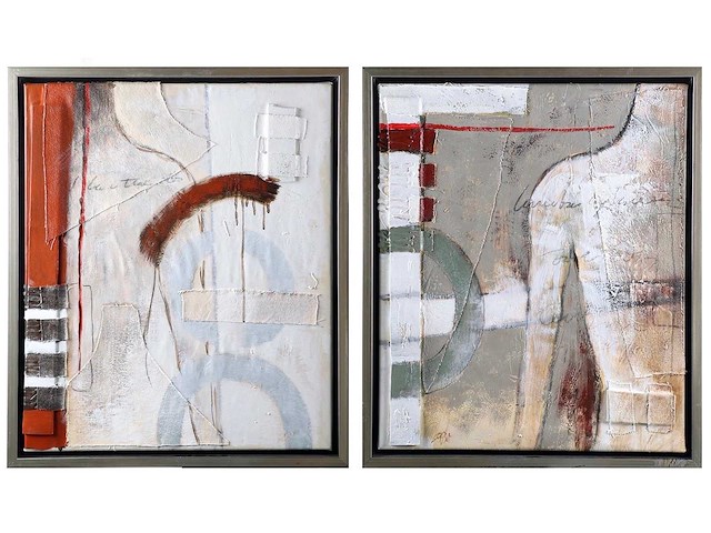 Onleesbaar signatuur - tweeluik - gemengde techniek op doek - afbeelding 1 van  6