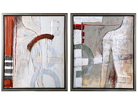 Onleesbaar signatuur - tweeluik - gemengde techniek op doek - afbeelding 1 van  6