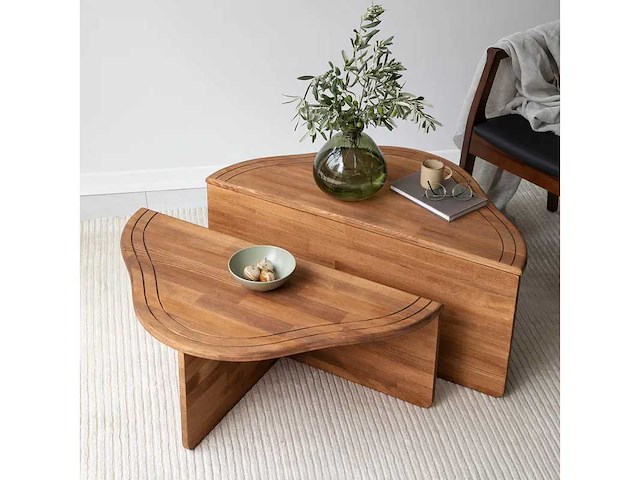 Onregelmatig gevormde houten salontafel - kastanje - afbeelding 3 van  7
