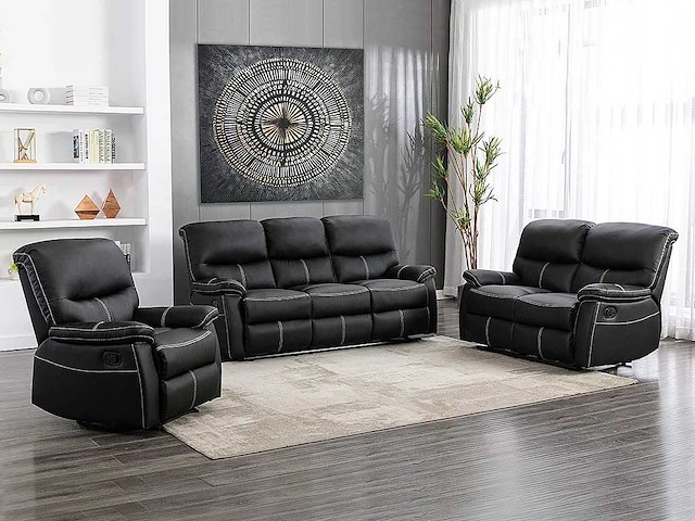 Ontspan 2-zits bank in zwarte imitatie - afbeelding 6 van  7