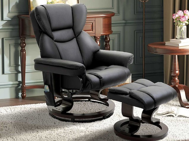 Ontspan fauteuil met massagefunctie, voetsteun, leunfunctie, kunstleer - afbeelding 1 van  8