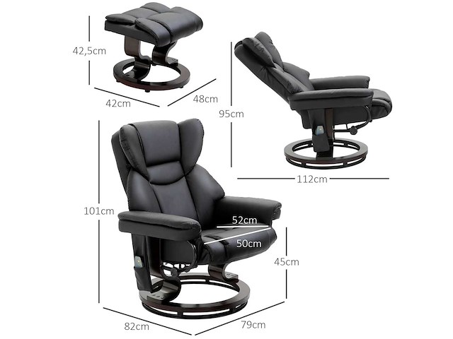Ontspan fauteuil met massagefunctie, voetsteun, leunfunctie, kunstleer - afbeelding 4 van  8