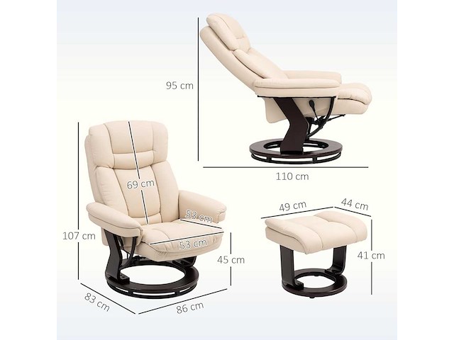Ontspan fauteuil met poef, 360° draaibare tv-fauteuil - afbeelding 2 van  14