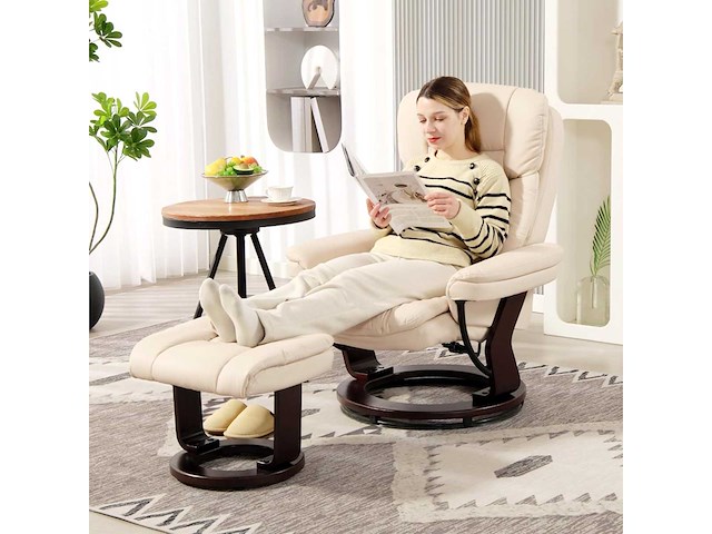 Ontspan fauteuil met poef, 360° draaibare tv-fauteuil - afbeelding 5 van  14