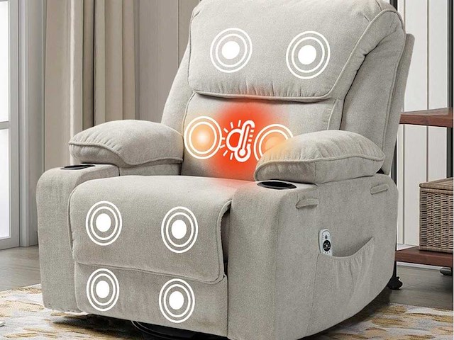 Ontspanningsstoel massagestoel met 150° handmatige leunbare rugleuning inclusief 8-punts massage en verwarmingsfunctie, 360° draaibare - afbeelding 1 van  2