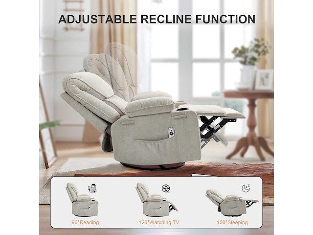 Ontspanningsstoel massagestoel met 150° handmatige leunbare rugleuning inclusief 8-punts massage en verwarmingsfunctie, 360° draaibare - afbeelding 2 van  2