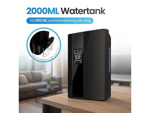Ontvochtiger & luchtreiniger 2-in-1 – stil & energiezuinig (90w) – 2000ml watertank, uv-lamp, hygrometer & afstandsbediening – voor badkamer, slaapkamer & keuken - afbeelding 2 van  6