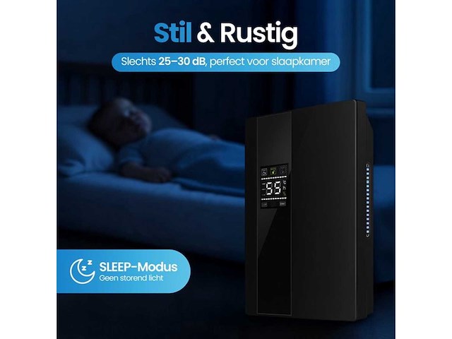 Ontvochtiger & luchtreiniger 2-in-1 – stil & energiezuinig (90w) – 2000ml watertank, uv-lamp, hygrometer & afstandsbediening – voor badkamer, slaapkamer & keuken - afbeelding 6 van  6