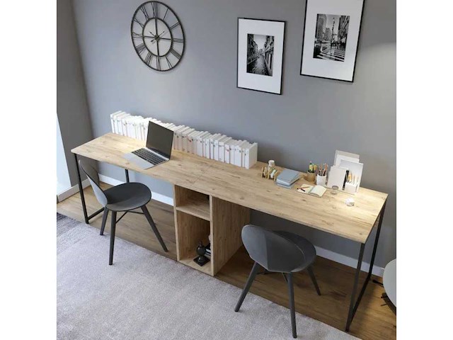 Ontwerpbureau volledig gemaakt van melamine met een eikenhouten afwerking - afbeelding 3 van  10