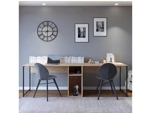 Ontwerpbureau volledig gemaakt van melamine met een eikenhouten afwerking - afbeelding 6 van  10