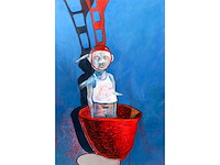 Oost-europese school - figuur met rode constructie - olieverf op board - 120,5x80,5 cm