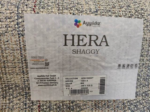 Oosters vloerkleed met blauw en goudkleurig medaillonpatroon 230x170 cm, beige vloerkleed ayyildiz hera shaggy 280x370 cm met geometrisch patroon - afbeelding 8 van  8