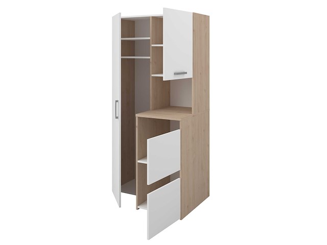 Opbergkast laundry - 92x66x184cm - 4 deuren - eikdecor/wit - afbeelding 2 van  7