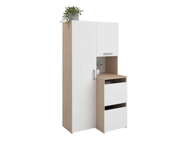 Opbergkast laundry - 92x66x184cm - 4 deuren - eikdecor/wit - afbeelding 4 van  7