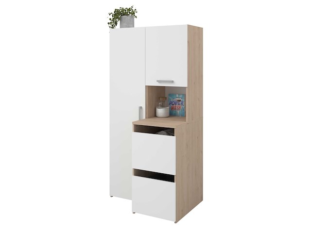 Opbergkast laundry - 92x66x184cm - 4 deuren - eikdecor/wit - afbeelding 5 van  7