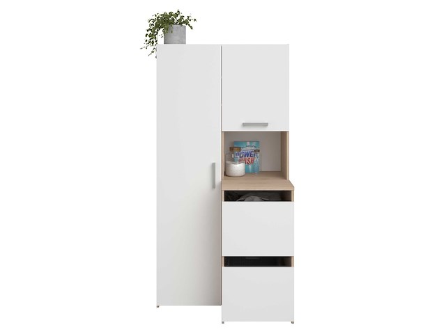 Opbergkast laundry - 92x66x184cm - 4 deuren - eikdecor/wit - afbeelding 6 van  7