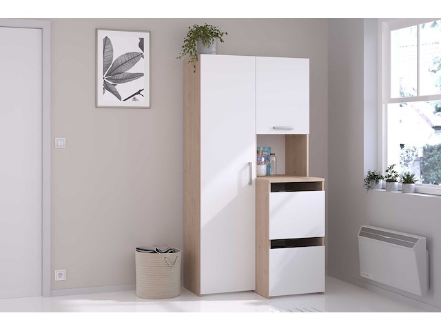 Opbergkast laundry - 92x66x184cm - 4 deuren - eikdecor/wit - afbeelding 7 van  7