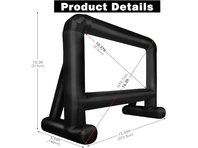 Opblaasbaar projectiescherm diagonaal 494cm (16feet) - afbeelding 2 van  3