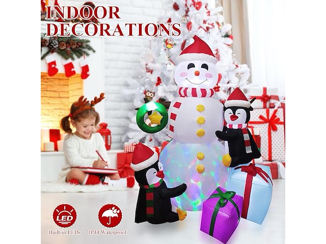 Opblaasbare sneeuwpop van 180 cm met pinguïns en cadeautjes - afbeelding 2 van  5