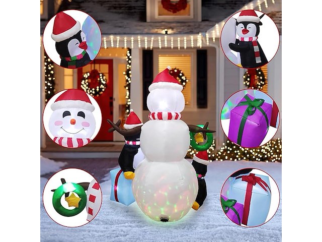 Opblaasbare sneeuwpop van 180 cm met pinguïns en cadeautjes - afbeelding 3 van  5