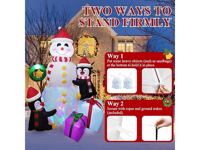 Opblaasbare sneeuwpop van 180 cm met pinguïns en cadeautjes - afbeelding 5 van  5