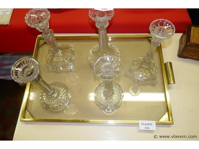 Opdienschaal in glas en koper - afbeelding 1 van  1