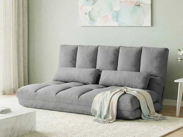 Opklapbare slaapbank op vloer, met 3-stand verstelbare rugleuning, lichtgrijs - afbeelding 1 van  8