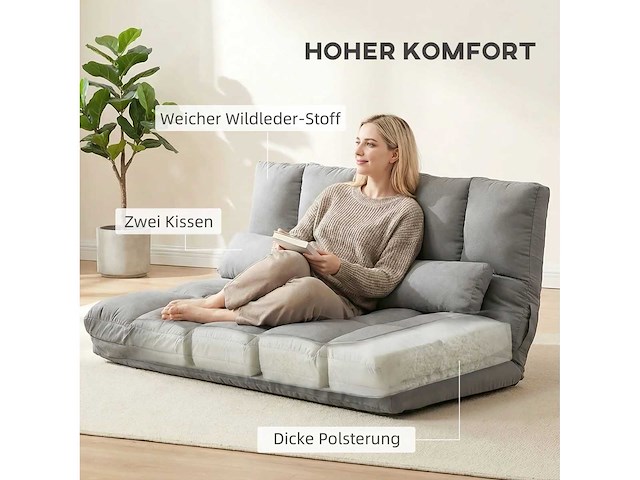 Opklapbare slaapbank op vloer, met 3-stand verstelbare rugleuning, lichtgrijs - afbeelding 7 van  8