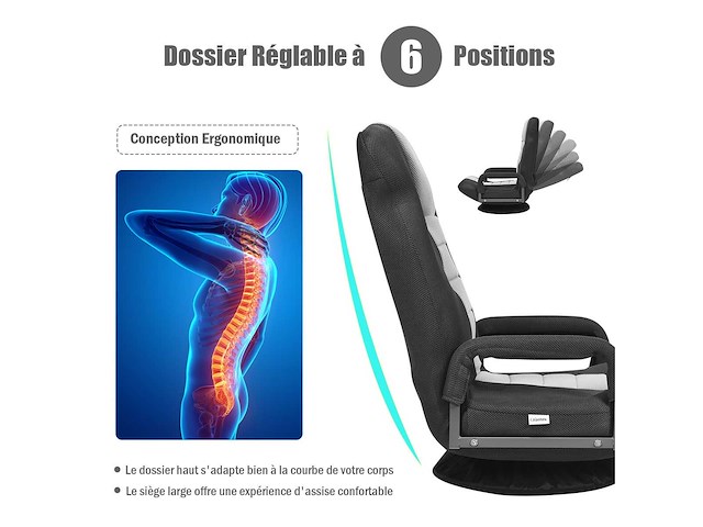 Opklapbare vloerfauteuil met 6-standen verstelbare rugleuning - afbeelding 9 van  11