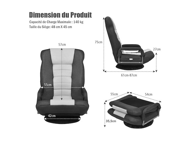 Opklapbare vloerfauteuil met 6-standen verstelbare rugleuning - afbeelding 11 van  11