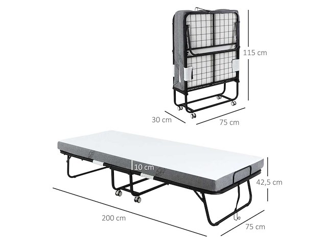 Opvouwbaar gastenbed met stalen wielen + schuim - afbeelding 4 van  8